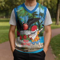 Antigua And Barbuda Christmas Knitted V-Neck Vest Magnificent Frigatebird Dabbing Santa - Wonder Print Shop