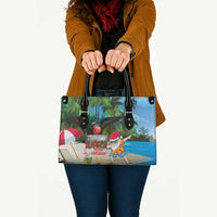 Antigua And Barbuda Christmas Leather Bag Magnificent Frigatebird Dabbing Santa - Wonder Print Shop