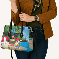 Antigua And Barbuda Christmas Leather Bag Magnificent Frigatebird Dabbing Santa - Wonder Print Shop