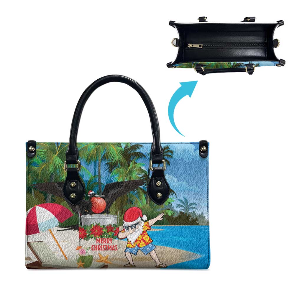 Antigua And Barbuda Christmas Leather Bag Magnificent Frigatebird Dabbing Santa - Wonder Print Shop