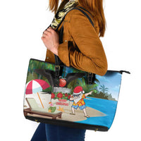 Antigua And Barbuda Christmas Leather Tote Bag Magnificent Frigatebird Dabbing Santa - Wonder Print Shop