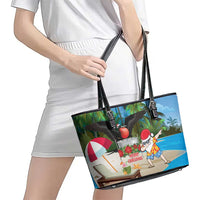 Antigua And Barbuda Christmas Leather Tote Bag Magnificent Frigatebird Dabbing Santa - Wonder Print Shop