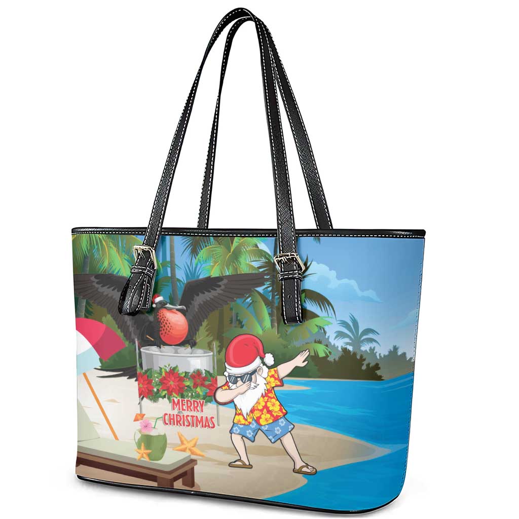 Antigua And Barbuda Christmas Leather Tote Bag Magnificent Frigatebird Dabbing Santa - Wonder Print Shop