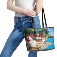 Antigua And Barbuda Christmas Leather Tote Bag Magnificent Frigatebird Dabbing Santa - Wonder Print Shop