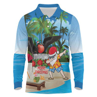Antigua And Barbuda Christmas Long Sleeve Polo Shirt Magnificent Frigatebird Dabbing Santa - Wonder Print Shop