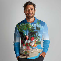 Antigua And Barbuda Christmas Long Sleeve Polo Shirt Magnificent Frigatebird Dabbing Santa - Wonder Print Shop