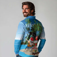 Antigua And Barbuda Christmas Long Sleeve Polo Shirt Magnificent Frigatebird Dabbing Santa - Wonder Print Shop