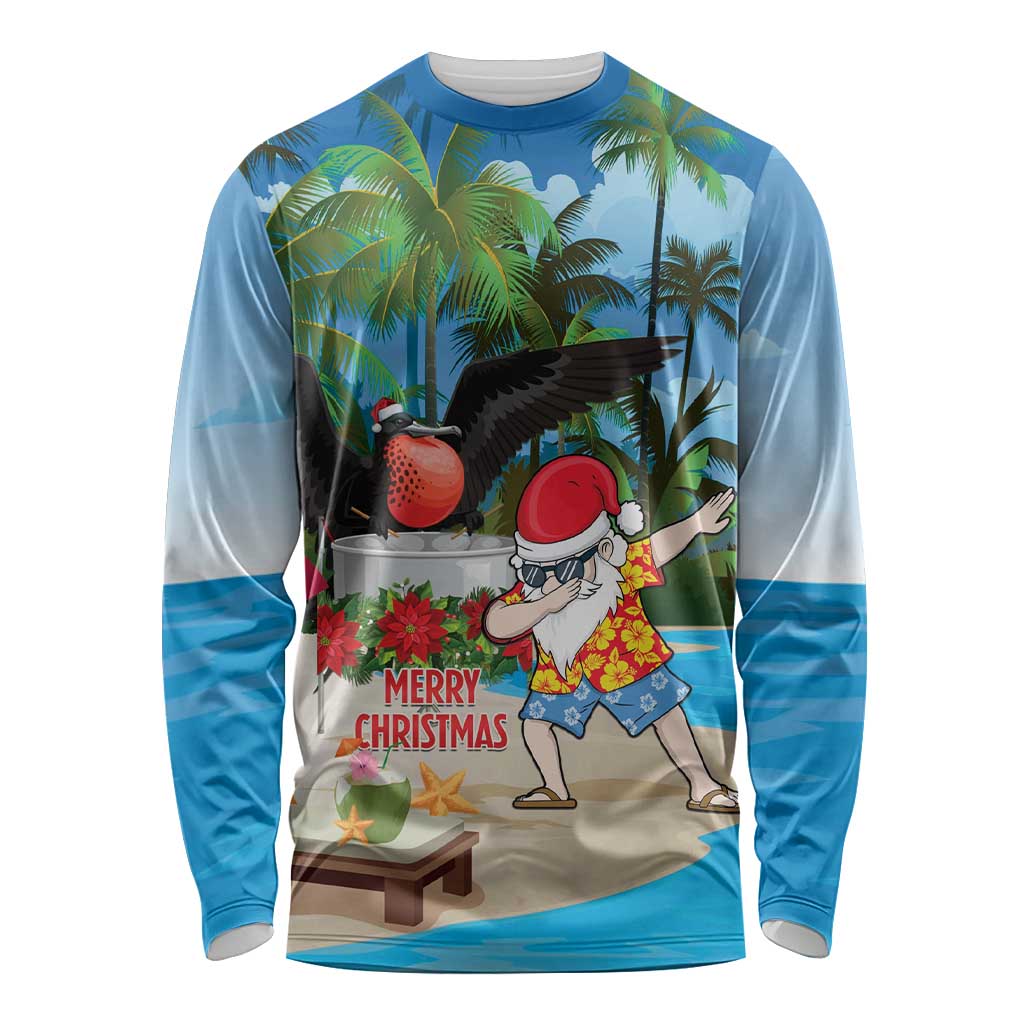 Antigua And Barbuda Christmas Long Sleeve Shirt Magnificent Frigatebird Dabbing Santa - Wonder Print Shop