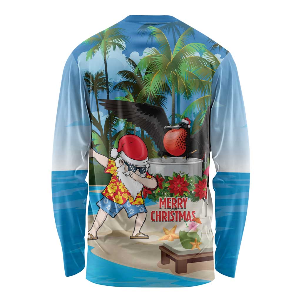 Antigua And Barbuda Christmas Long Sleeve Shirt Magnificent Frigatebird Dabbing Santa - Wonder Print Shop