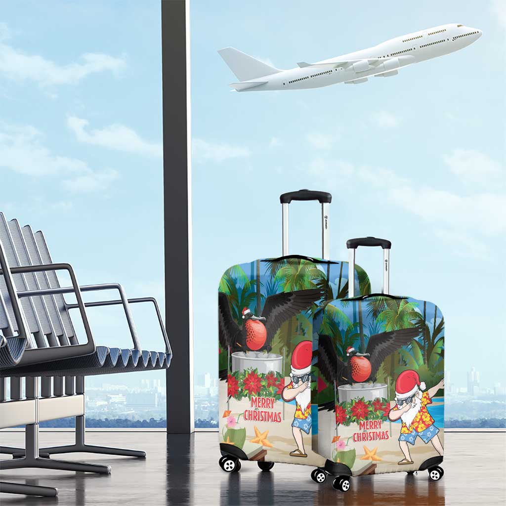 Antigua And Barbuda Christmas Luggage Cover Magnificent Frigatebird Dabbing Santa - Wonder Print Shop