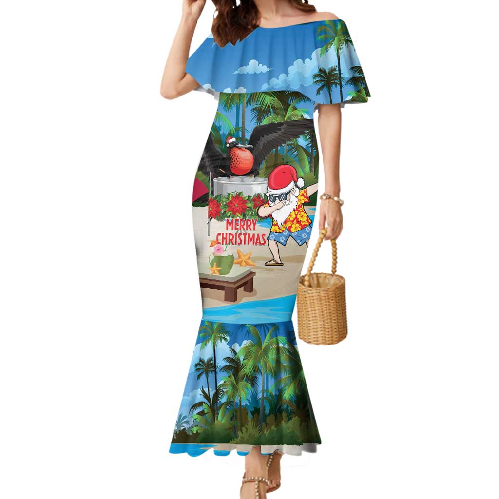 Antigua And Barbuda Christmas Mermaid Dress Magnificent Frigatebird Dabbing Santa - Wonder Print Shop