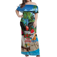 Antigua And Barbuda Christmas Off Shoulder Maxi Dress Magnificent Frigatebird Dabbing Santa - Wonder Print Shop