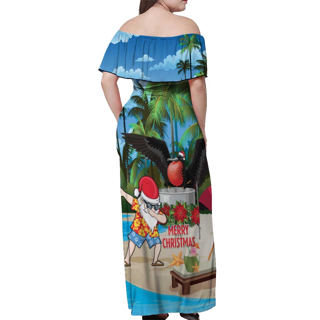 Antigua And Barbuda Christmas Off Shoulder Maxi Dress Magnificent Frigatebird Dabbing Santa - Wonder Print Shop