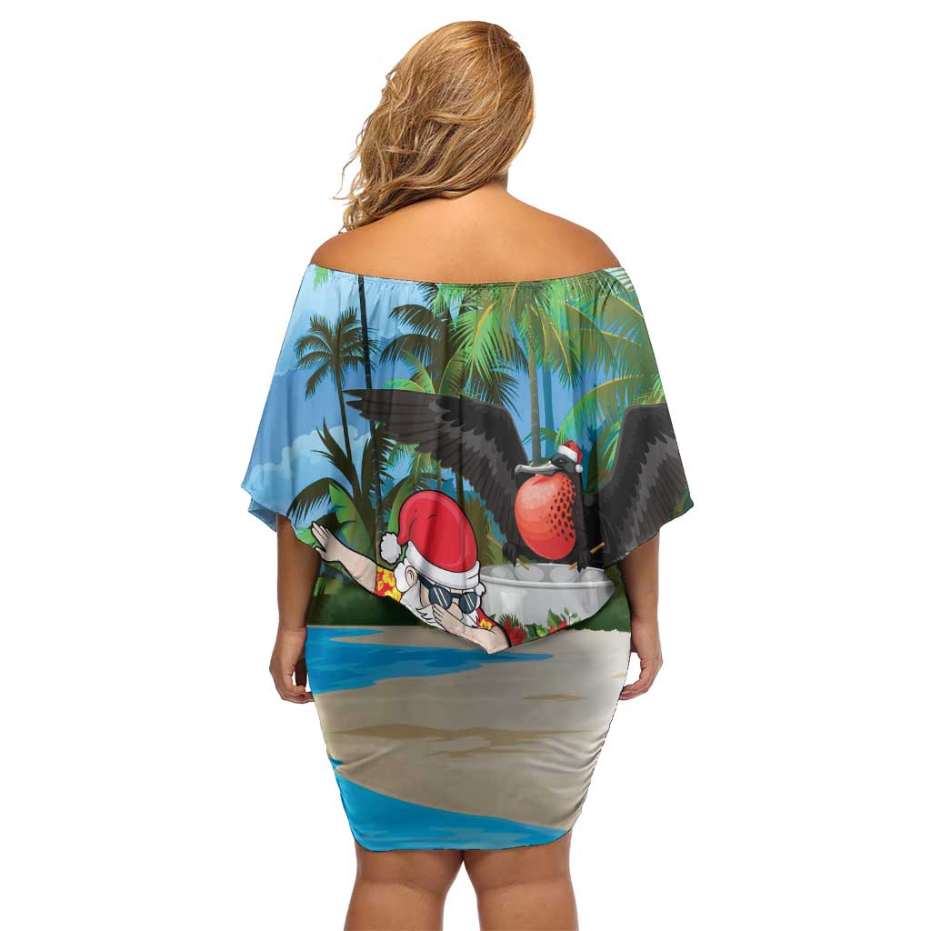 Antigua And Barbuda Christmas Off Shoulder Short Dress Magnificent Frigatebird Dabbing Santa - Wonder Print Shop