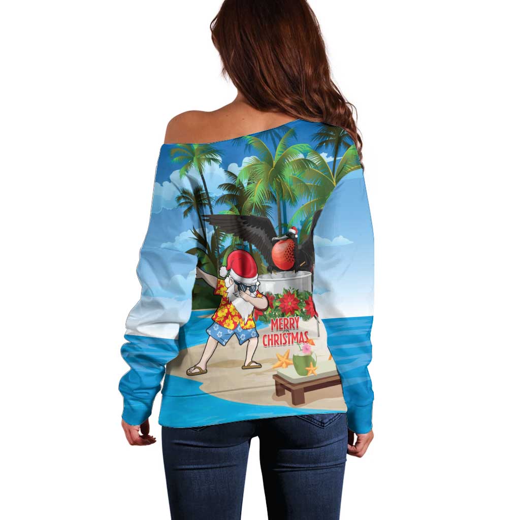 Antigua And Barbuda Christmas Off Shoulder Sweater Magnificent Frigatebird Dabbing Santa - Wonder Print Shop