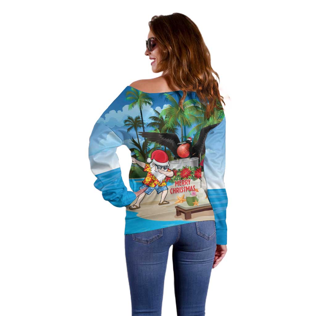 Antigua And Barbuda Christmas Off Shoulder Sweater Magnificent Frigatebird Dabbing Santa - Wonder Print Shop