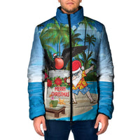 Antigua And Barbuda Christmas Padded Jacket Magnificent Frigatebird Dabbing Santa - Wonder Print Shop