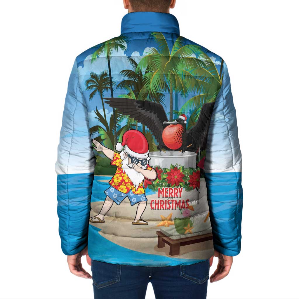 Antigua And Barbuda Christmas Padded Jacket Magnificent Frigatebird Dabbing Santa - Wonder Print Shop