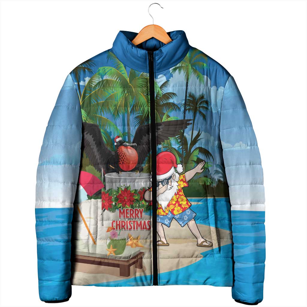 Antigua And Barbuda Christmas Padded Jacket Magnificent Frigatebird Dabbing Santa - Wonder Print Shop
