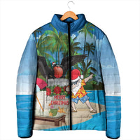 Antigua And Barbuda Christmas Padded Jacket Magnificent Frigatebird Dabbing Santa - Wonder Print Shop