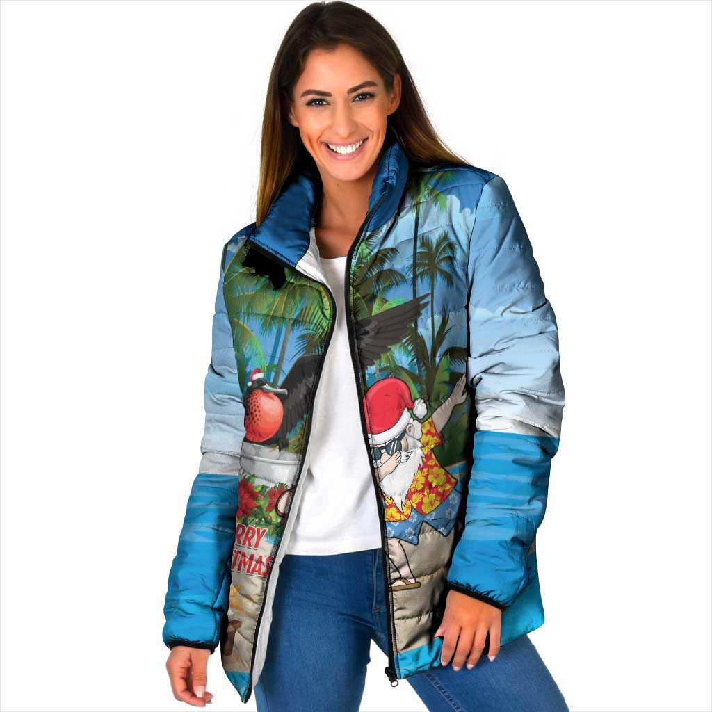 Antigua And Barbuda Christmas Padded Jacket Magnificent Frigatebird Dabbing Santa - Wonder Print Shop