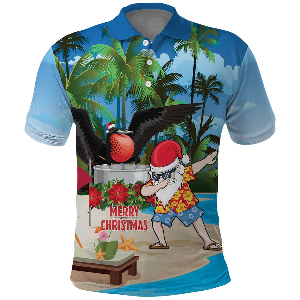 Antigua And Barbuda Christmas Polo Shirt Magnificent Frigatebird Dabbing Santa - Wonder Print Shop