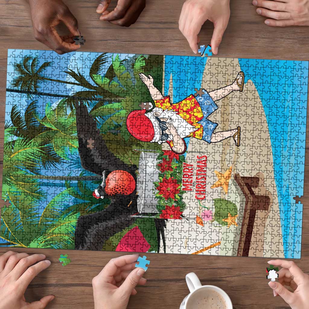 Antigua And Barbuda Christmas Puzzle Magnificent Frigatebird Dabbing Santa - Wonder Print Shop