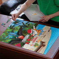 Antigua And Barbuda Christmas Puzzle Magnificent Frigatebird Dabbing Santa - Wonder Print Shop