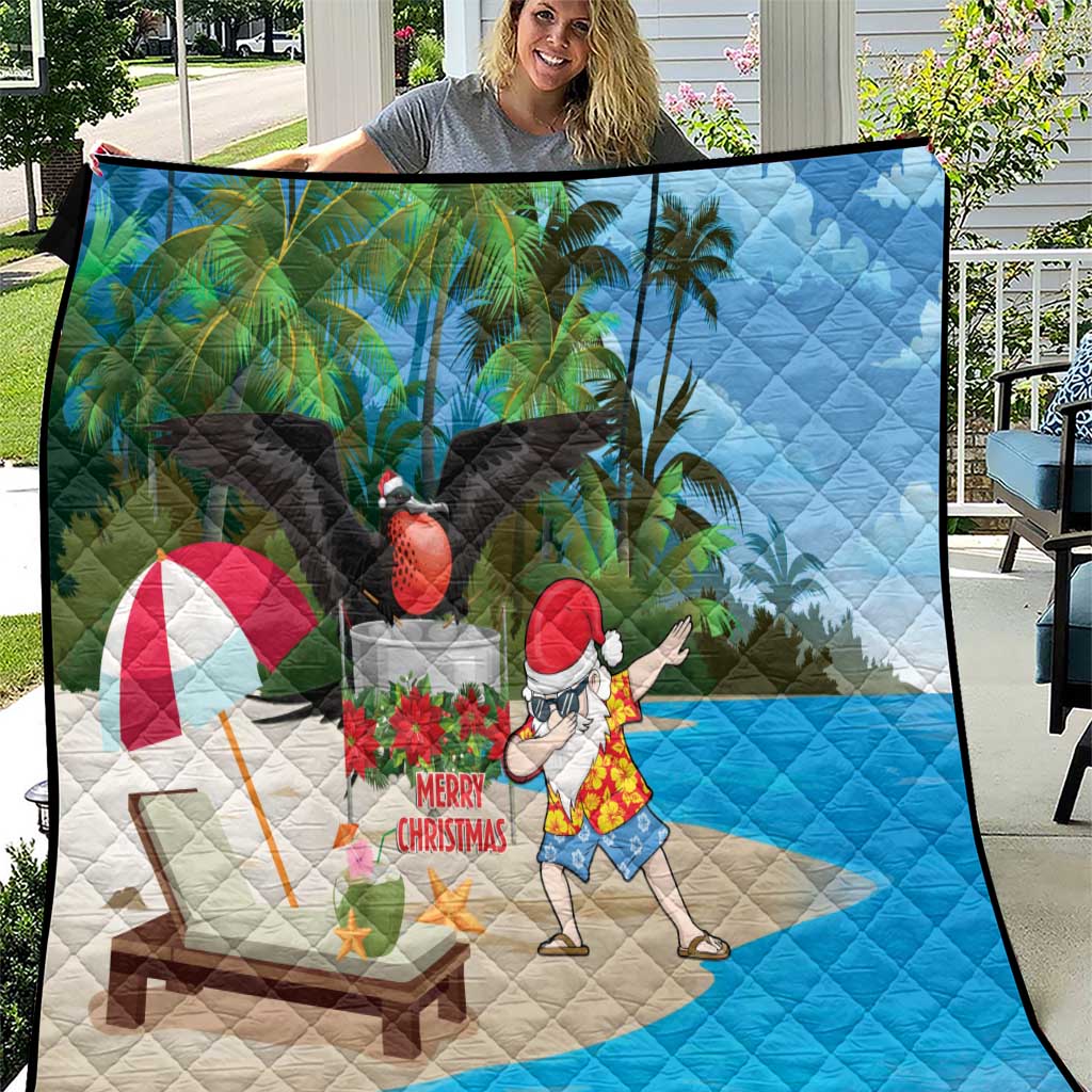 Antigua And Barbuda Christmas Quilt Magnificent Frigatebird Dabbing Santa - Wonder Print Shop