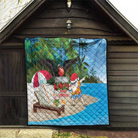 Antigua And Barbuda Christmas Quilt Magnificent Frigatebird Dabbing Santa - Wonder Print Shop
