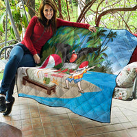 Antigua And Barbuda Christmas Quilt Magnificent Frigatebird Dabbing Santa - Wonder Print Shop