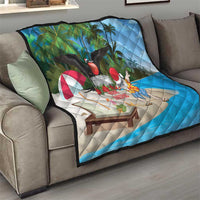 Antigua And Barbuda Christmas Quilt Magnificent Frigatebird Dabbing Santa - Wonder Print Shop