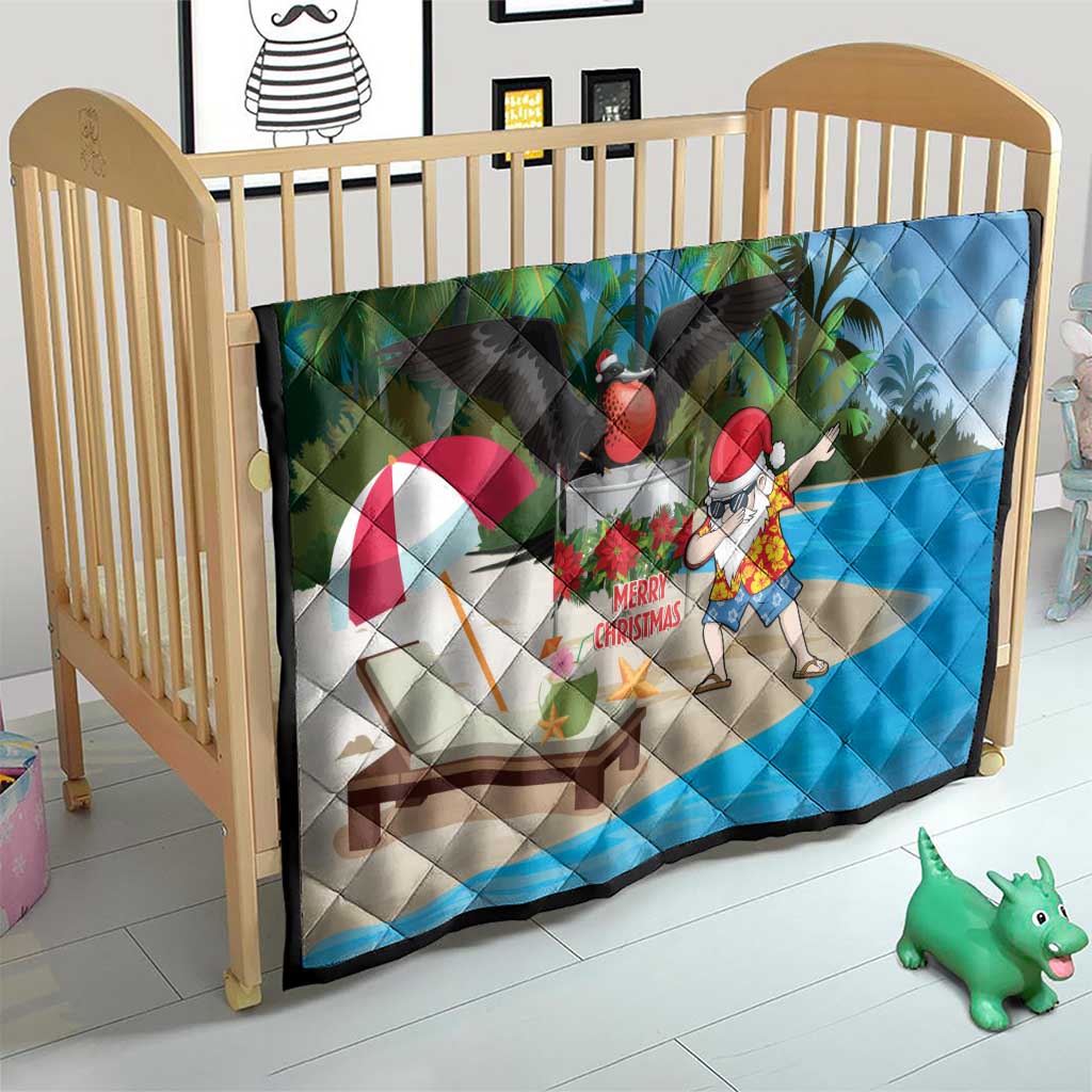 Antigua And Barbuda Christmas Quilt Magnificent Frigatebird Dabbing Santa - Wonder Print Shop