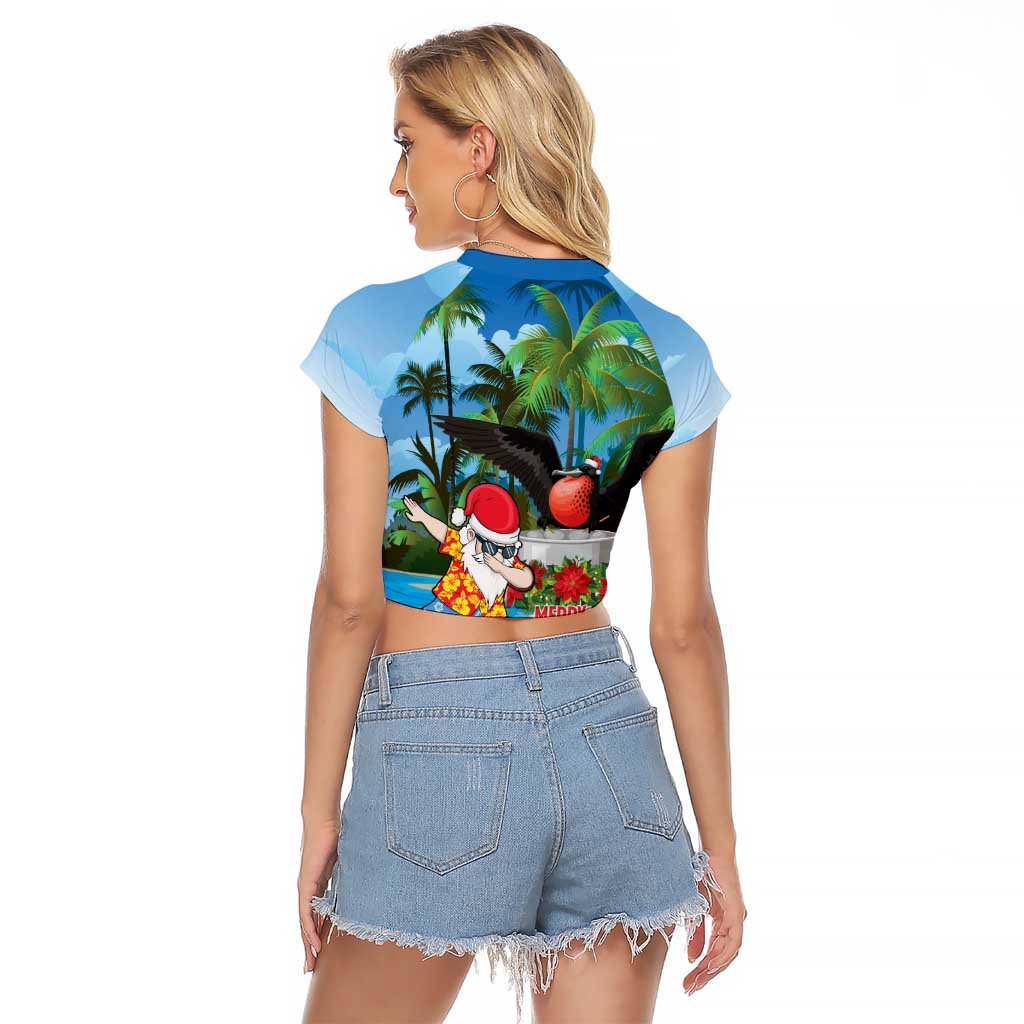 Antigua And Barbuda Christmas Raglan Cropped T Shirt Magnificent Frigatebird Dabbing Santa - Wonder Print Shop