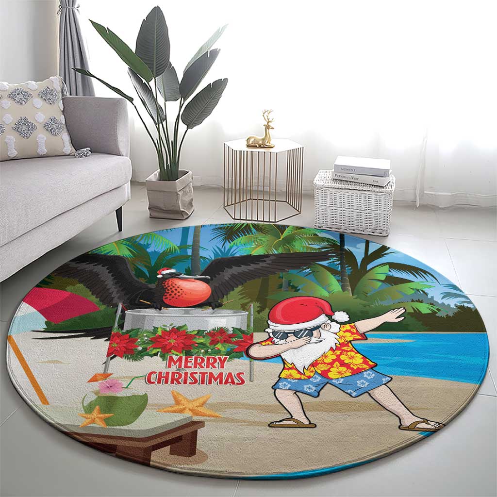 Antigua And Barbuda Christmas Round Carpet Magnificent Frigatebird Dabbing Santa - Wonder Print Shop
