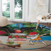 Antigua And Barbuda Christmas Round Carpet Magnificent Frigatebird Dabbing Santa - Wonder Print Shop