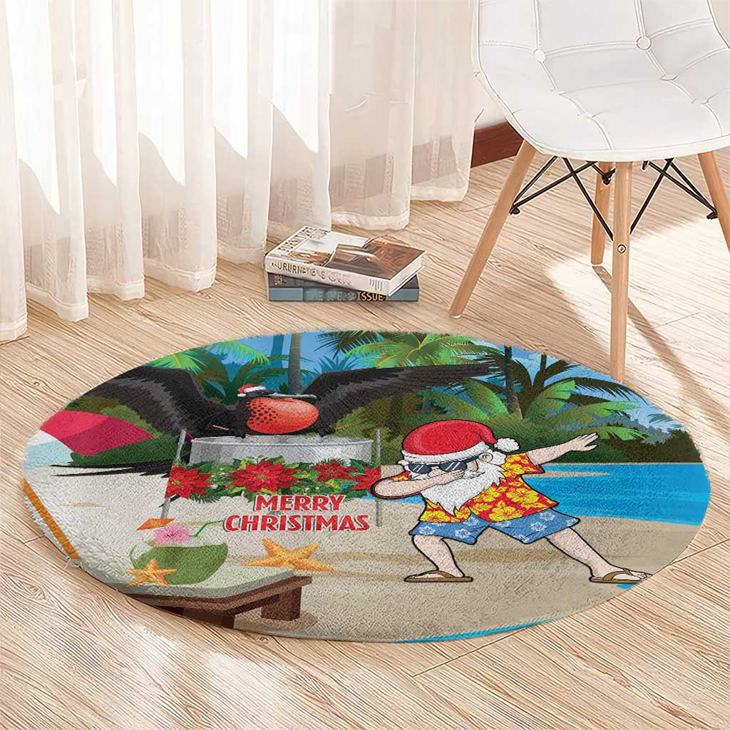 Antigua And Barbuda Christmas Round Carpet Magnificent Frigatebird Dabbing Santa - Wonder Print Shop