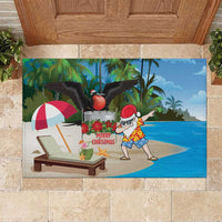 Antigua And Barbuda Christmas Rubber Doormat Magnificent Frigatebird Dabbing Santa - Wonder Print Shop