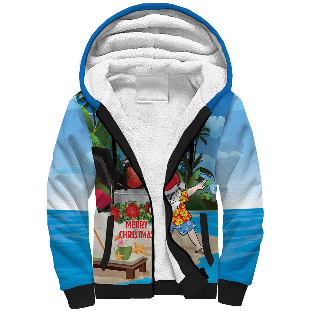 Antigua And Barbuda Christmas Sherpa Hoodie Magnificent Frigatebird Dabbing Santa - Wonder Print Shop