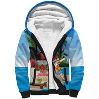 Antigua And Barbuda Christmas Sherpa Hoodie Magnificent Frigatebird Dabbing Santa - Wonder Print Shop