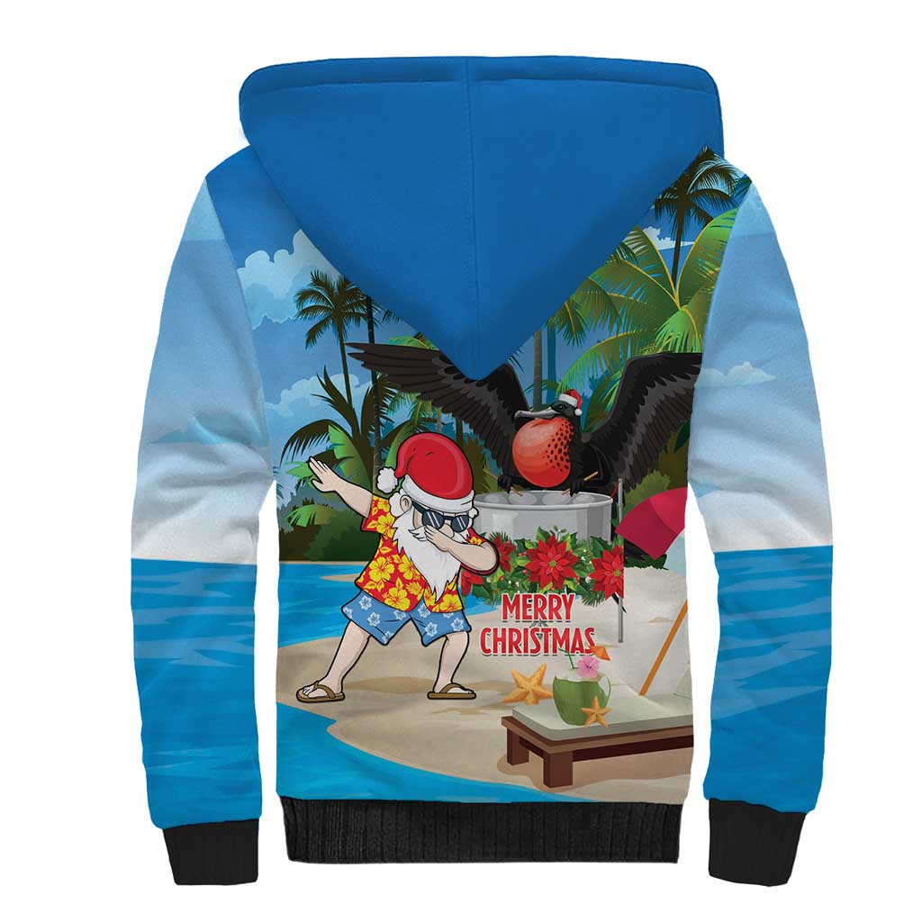 Antigua And Barbuda Christmas Sherpa Hoodie Magnificent Frigatebird Dabbing Santa - Wonder Print Shop