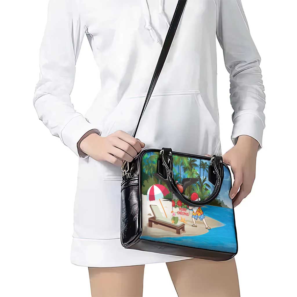 Antigua And Barbuda Christmas Shoulder Handbag Magnificent Frigatebird Dabbing Santa - Wonder Print Shop