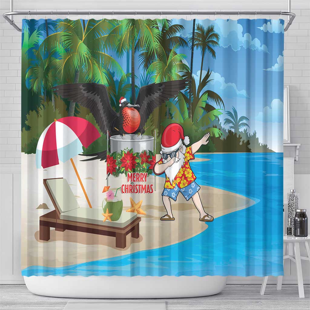 Antigua And Barbuda Christmas Shower Curtain Magnificent Frigatebird Dabbing Santa - Wonder Print Shop