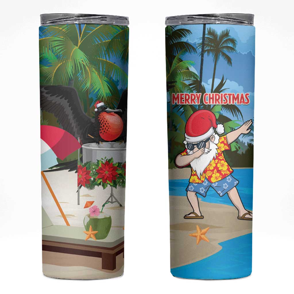 Antigua And Barbuda Christmas Skinny Tumbler Magnificent Frigatebird Dabbing Santa - Wonder Print Shop