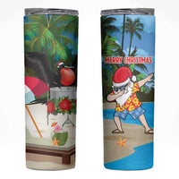 Antigua And Barbuda Christmas Skinny Tumbler Magnificent Frigatebird Dabbing Santa - Wonder Print Shop