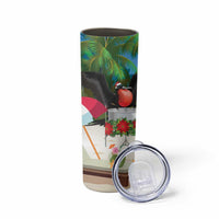 Antigua And Barbuda Christmas Skinny Tumbler Magnificent Frigatebird Dabbing Santa - Wonder Print Shop