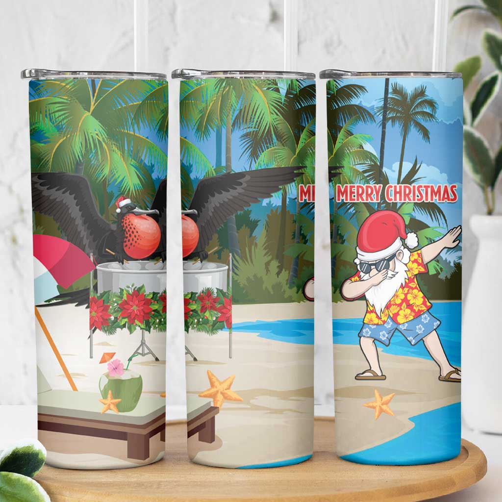 Antigua And Barbuda Christmas Skinny Tumbler Magnificent Frigatebird Dabbing Santa - Wonder Print Shop