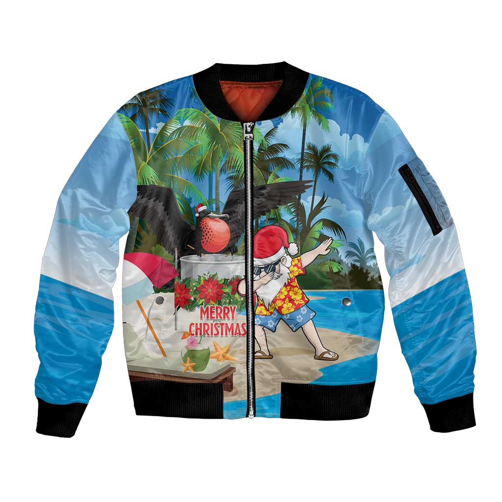 Antigua And Barbuda Christmas Sleeve Zip Bomber Jacket Magnificent Frigatebird Dabbing Santa - Wonder Print Shop