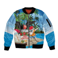Antigua And Barbuda Christmas Sleeve Zip Bomber Jacket Magnificent Frigatebird Dabbing Santa - Wonder Print Shop