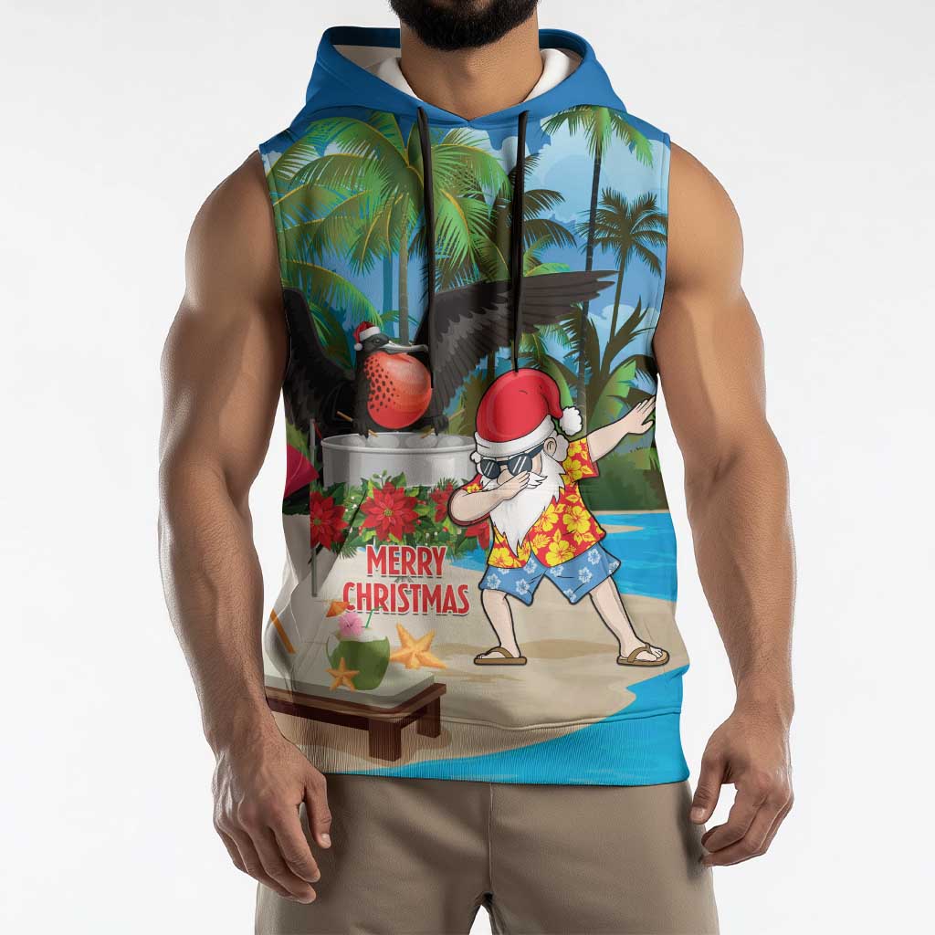 Antigua And Barbuda Christmas Sleeveless Hoodie Magnificent Frigatebird Dabbing Santa - Wonder Print Shop